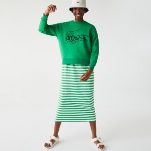 Moletons Lacoste Feminino Verdes Crew Neck Crocodile Print Cotton Fleece PV4-48184V4