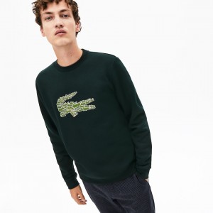 Moletons Lacoste Masculino Verdes Crewneck Croco Magic Logo Fleece FH2-54455D2