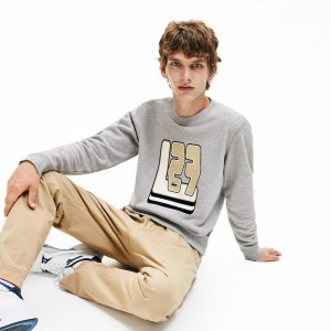 Moletons Lacoste Masculino Cinzentas Crewneck L27-Print Cotton Blend EG5-16991G0