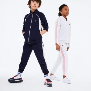 Moletons Lacoste Criança Azul Marinho Azuis Branco Full-Zip Contrast Side Panels Fleece IK6-08530B2