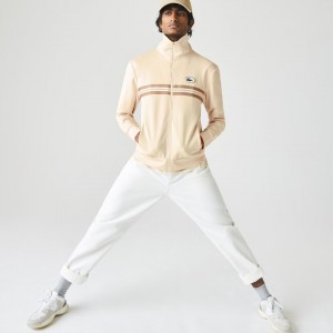 Moletons Lacoste Masculino Bege Heritage Striped Zip-Up RU7-39083R3
