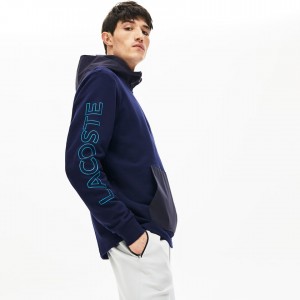 Moletons Lacoste Masculino Azul Marinho Azuis Cinzentas Escuro Hooded Color-Block Zip Up HL0-31713R1