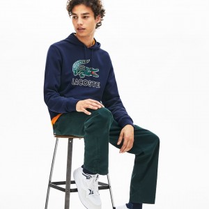Moletons Lacoste Masculino Azul Marinho Azuis Hooded Fleece LF8-86418O5