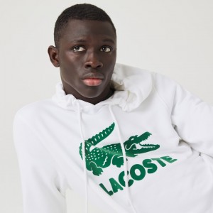 Moletons Lacoste Masculino Branco Hooded Fleece With Printed Logo YG8-50525W7