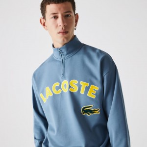 Moletons Lacoste Masculino Azuis LIVE Branded Cotton Fleece MU4-50855Y8