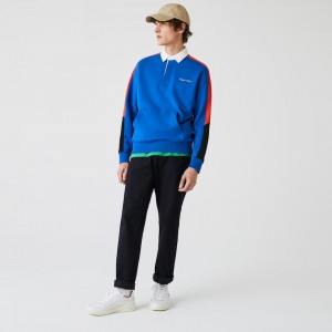 Moletons Lacoste Masculino Azuis Branco LIVE Colorblock Fleece Polo ET4-72977B8