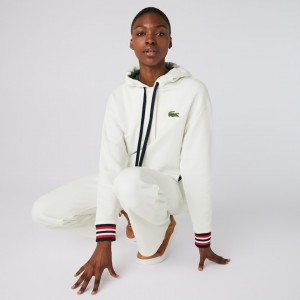 Moletons Lacoste Feminino Branco Made In France Hooded Organic Cotton Fleece SK4-44974L9