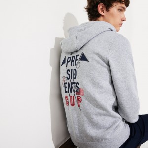 Moletons Lacoste Masculino Cinzentas Presidents Cup Hooded Back-Printed Fleece Zip Golf ZJ7-99489L2