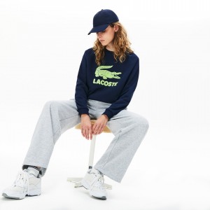 Moletons Lacoste Feminino Azul Marinho Azuis Amarelas Printed Fleece RM5-09020N8