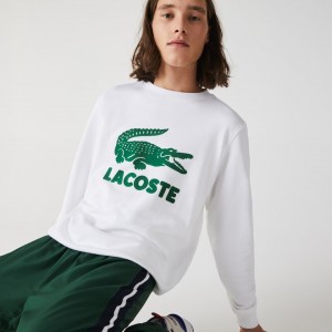 Moletons Lacoste Masculino Branco Printed Logo Fleece Crew Neck YE0-11261J6