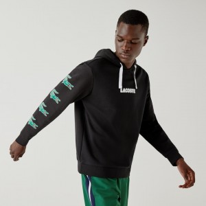 Moletons Lacoste Masculino Pretas SPORT Crocodile Print Hooded Cotton SG7-39813J4
