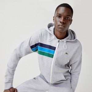 Moletons Lacoste Masculino Cinzentas Azul Marinho Azuis Azuis Verdes Branco SPORT Hooded Colorblock Fleece Zip KN3-90459E7