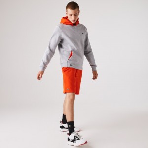 Moletons Lacoste Masculino Cinzentas Vermelhas SPORT Hooded Contrast Fleece MS8-34463K5
