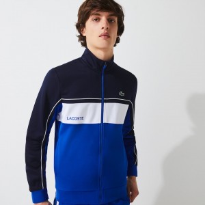 Moletons Lacoste Masculino Azul Marinho Azuis Azuis Branco Azuis SPORT Resistant Colourblock Piqué Zip LW0-99189W7