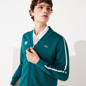 Moletons Lacoste Masculino Verdes Branco Vermelhas SPORT Roland Garros V-Neck Zip AB9-28112K7