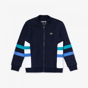 Moletons Lacoste Criança Azul Marinho Azuis Branco Turquesa Azuis SPORT Side Stripe Full-Zip Colorblock DU9-18351A7