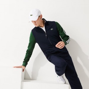 Moletons Lacoste Masculino Azul Marinho Azuis Verdes SPORT Two-Tone Technical Piqué Zip XK9-97919L2