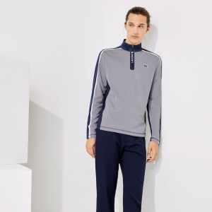 Moletons Lacoste Masculino Cinzentas Azul Marinho Azuis Branco SPORT Zip Stand-Up Collar Stretch Golf RE4-50775O0
