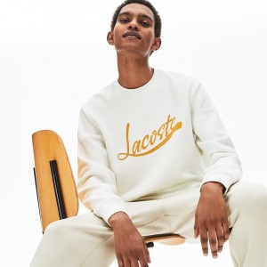 Moletons Lacoste Masculino Branco Signature Print Crew Neck GQ5-43024G6