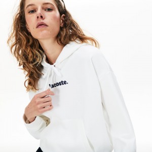 Moletons Lacoste Feminino Branco Signature Wide Hooded Fleece DK8-02080T5
