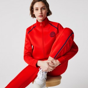 Moletons Lacoste Feminino Vermelhas Azuis Vermelhas Stand-Up Collar Vintage Style Zip SA7-07940K9