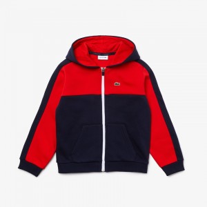 Moletons Lacoste Criança Azul Marinho Azuis Vermelhas Two-Tone Croc-Print Hooded Zip DO3-01030U8