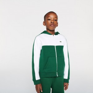 Moletons Lacoste Criança Branco Verdes Two-Tone Croc-Print Hooded Zip FJ9-63986K2