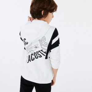Moletons Lacoste Criança Branco Azul Marinho Azuis Vintage Style Hooded Fleece Zip EN8-66726I6