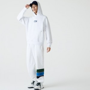 Moletons Lacoste Masculino Branco Zip Pocket Hooded With Badge SM0-12051M2