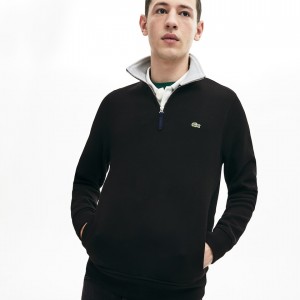 Moletons Lacoste Masculino Pretas Cinzentas Zip Stand-Up Collar Ribbed EN8-12371S3