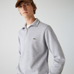 Moletons Lacoste Masculino Cinzentas Zippered Stand-Up Collar Cotton PV0-98889G9