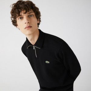 Moletons Lacoste Masculino Pretas Zippered Stand-Up Collar Cotton ET6-78987S1