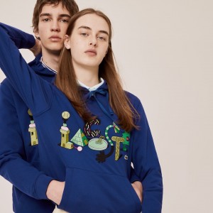 Moletons Lacoste Feminino Azul Marinho Azuis x Jeremyville Print Hooded KB1-45534Q4
