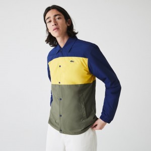 Camisas Lacoste Masculino Azuis Amarelas Caqui Verdes Colorblock Water-Resistant Quilted KM5-38743Y1