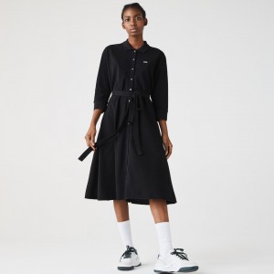 Vestido Polo Lacoste Feminino Cinzentas Buttoned Belted Cotton Piqué GC2-85668J7