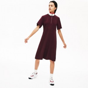 Vestido Polo Lacoste Feminino Vermelhas Escuro Branco Vermelhas Flared Zip-Up OT3-19761S4
