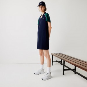 Vestido Polo Lacoste Feminino Azul Marinho Azuis Verdes Branco SPORT Stretch Cotton Golf QF7-09640Y0