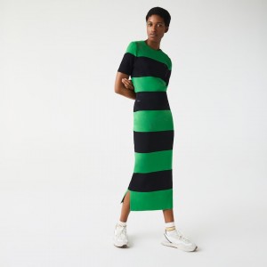 Saias Lacoste Feminino Verdes Azul Marinho Azuis LIVE Long Striped Knit KA1-97429H7