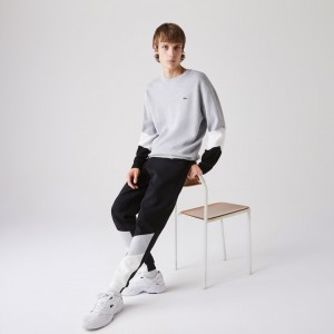 Suéteres Lacoste Masculino Cinzentas Branco Pretas Crew Neck Colorblock Cotton RR1-90949T3