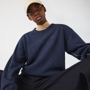 Suéteres Lacoste Feminino Azuis Crew Neck Wool XH3-63386V6