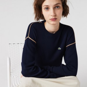 Suéteres Lacoste Feminino Azul Marinho Azuis Bege Crewneck Cotton BO4-35173J8