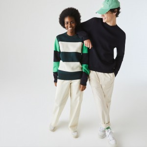 Suéteres Lacoste Masculino Azul Marinho Azuis Branco LIVE Reversible Cotton QW4-93739R4