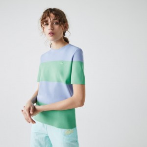 Suéteres Lacoste Feminino Azuis Verdes LIVE Striped Knit AG5-14141E1