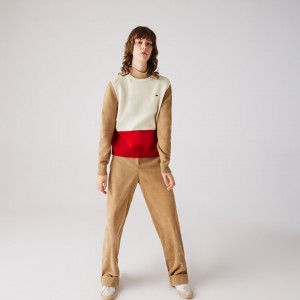 Suéteres Lacoste Feminino Vermelhas Branco Bege Made in France Crew Neck Colourblock Wool YW4-10161D5