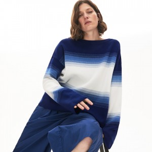 Suéteres Lacoste Feminino Azul Marinho Azuis Azuis Branco Made in France Organic Loose Fit Ombré-Stripe LY1-40884V9