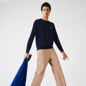 Suéteres Lacoste Masculino Azul Marinho Azuis Organic Cotton Crew Neck LW6-72097O2