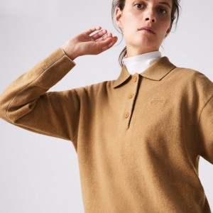 Suéteres Lacoste Feminino Bege Polo Collar Wool ES2-64186E1