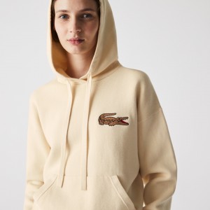 Suéteres Lacoste Feminino Bege Relaxed Embroidered Croc Hooded Cotton YH6-14351L1