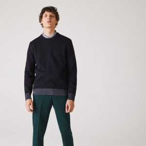 Suéteres Lacoste Masculino Azul Marinho Azuis Azuis Reversible Crew Neck Contrast KD7-10961O4