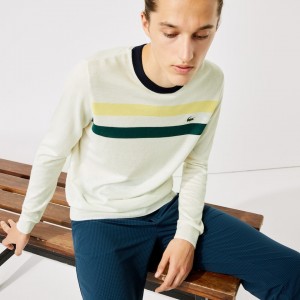 Suéteres Lacoste Masculino Branco Amarelas Verdes Azul Marinho Azuis SPORT Breathable Striped Wool Golf TX2-02930O8